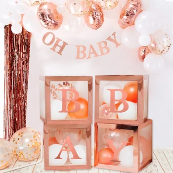 

QIFU Rose Gold Transparent Packing Box 1st Birthday Party Decor Kids Birthday Wedding Balloons Accessories Baby Shower Balloons