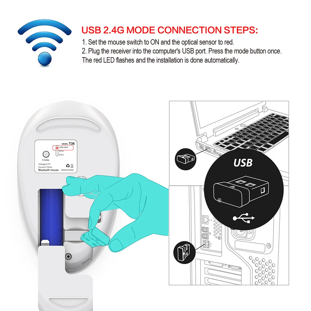 Беспроводная мышь для IPad, ПК, ноутбука, три режима, BT 3,0G 5,0G 2,4G 1600 dpi, тонкий бесшумный дизайн, 3,7 V 10 ma, перезаряжаемая оптическая мышь