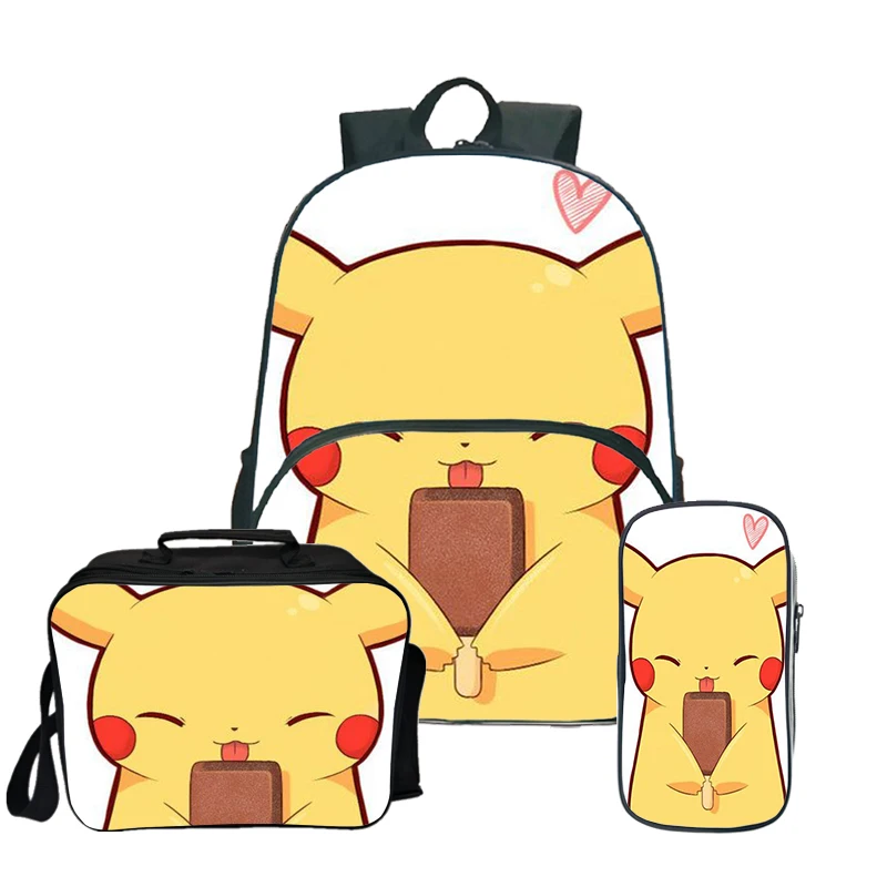 Pokemon Pikachu Kawaii рюкзак Пенал Школьный рюкзак для подростков девочек мальчиков рюкзак для ланча 3 шт./компл. детский дорожный рюкзак - Цвет: 2