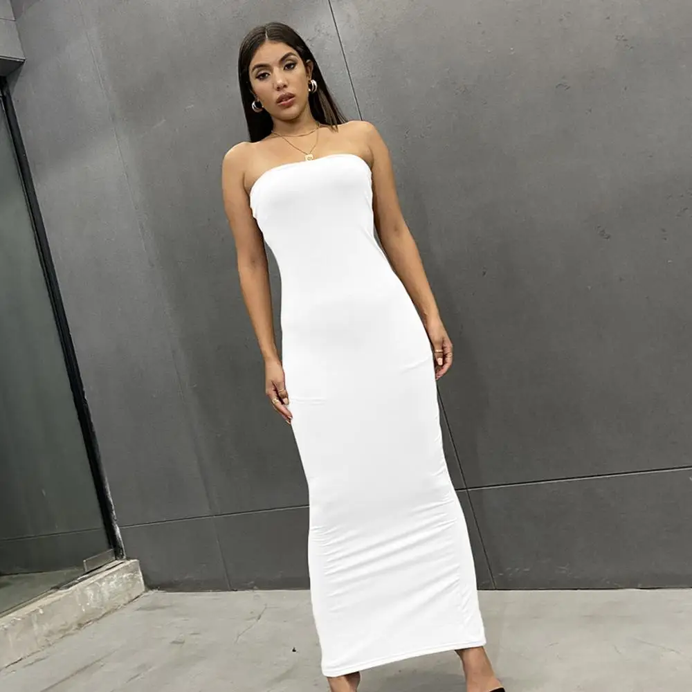 Off Shoulder Strapless Sexy Women Dress Sleeveless Straight Long Bodycon Dress Backless Casual Summer Party Dress Women
