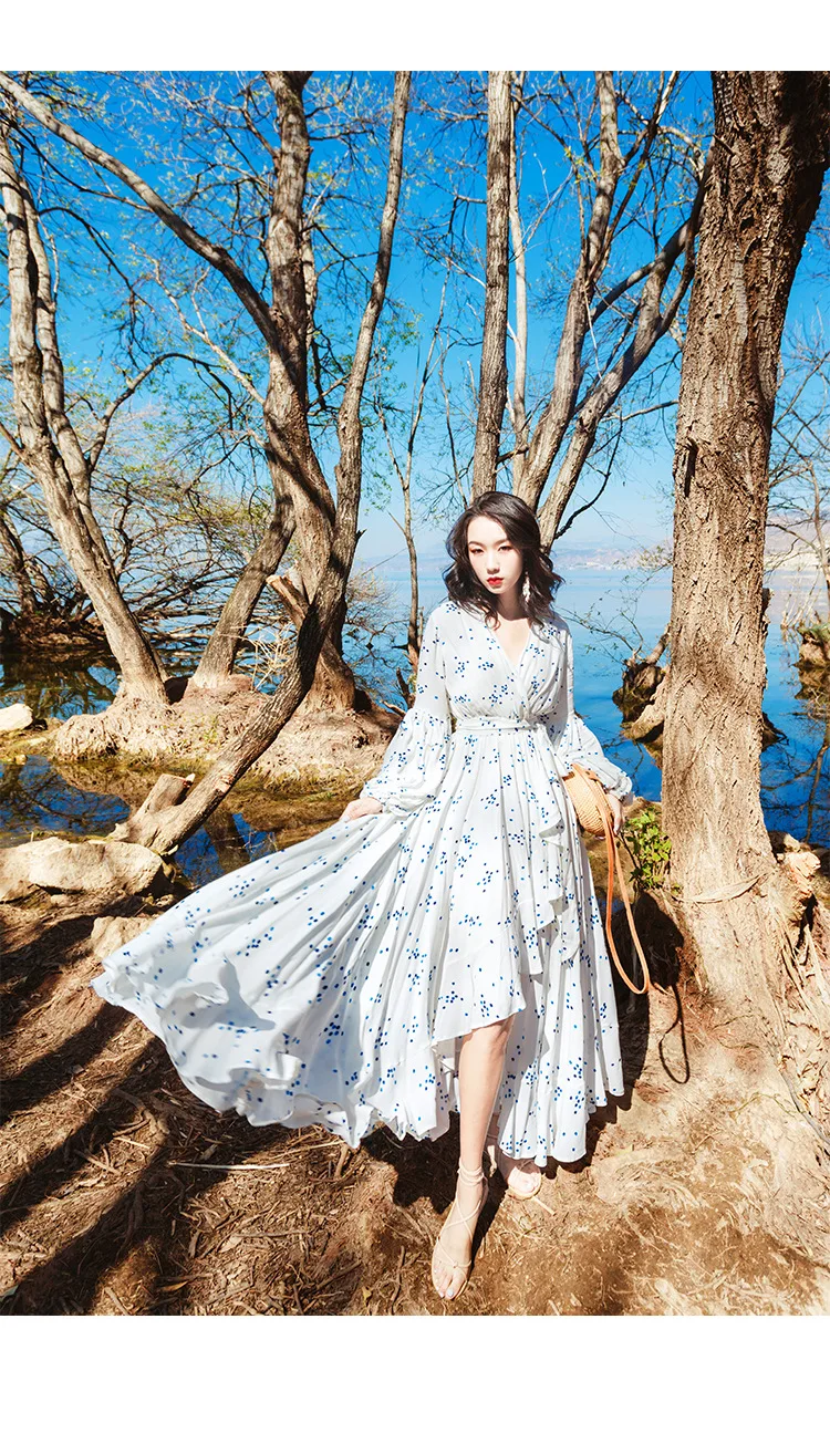 On the Swing Fairy V-neck Photo Ultra Large Pendulum Holiday Dress Long Skirts