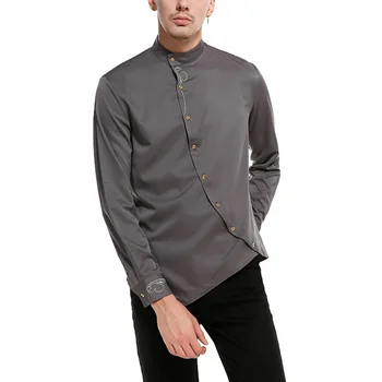 

Spring And Autumn For 2019 Fashion Men Long Sleeve Solid Color Oblique Buttons Slim Breathable Shirt for Business Work A66