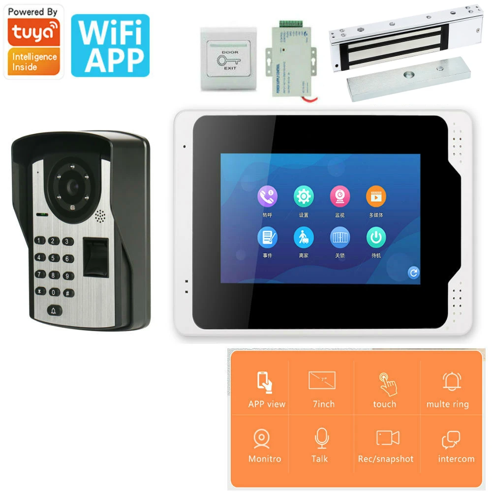 

Fingerprint 4 in 1 Unlock Doorbell Video Intercom for Home Touch Screen Video Doorphone 1080P Tuya Security Protection