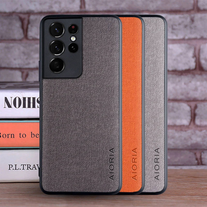 

Textile case for Samsung Galaxy S21 Ultra S21 Plus soft TPU & Hard PC & textile skin 3in1 material covers coque fundas