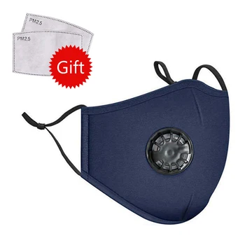 

Navy Blue Breathable Face Mask Windproof Replaceable 5 Layers Activated Carbon Filter Valve Mouth Masks For Men Women