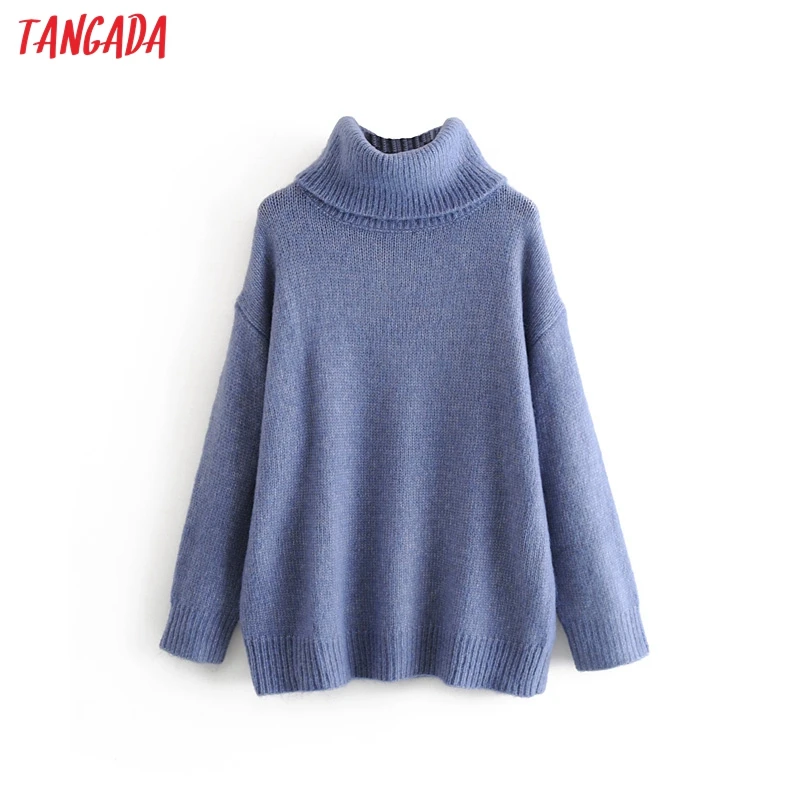 

Tangada women oversize turtleneck sweaters 2019 winter long sweater coat batwing sleeve loose knitwear top 3H90