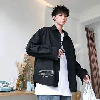 

2020 Spring And Autumn New Youth Pop Men's Back Printed Long Sleeve Shirt Fashion Casual Loose Wild Top Black / Green