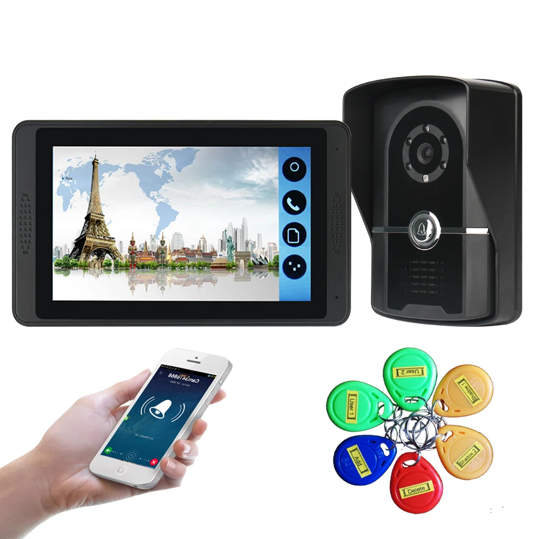 7 Inch Wired Video Intercom Doorbell WiFi Phone Remote RFID Card Unlock Door Access Touch Screen Monitor Recording Camera Bell door intercom system