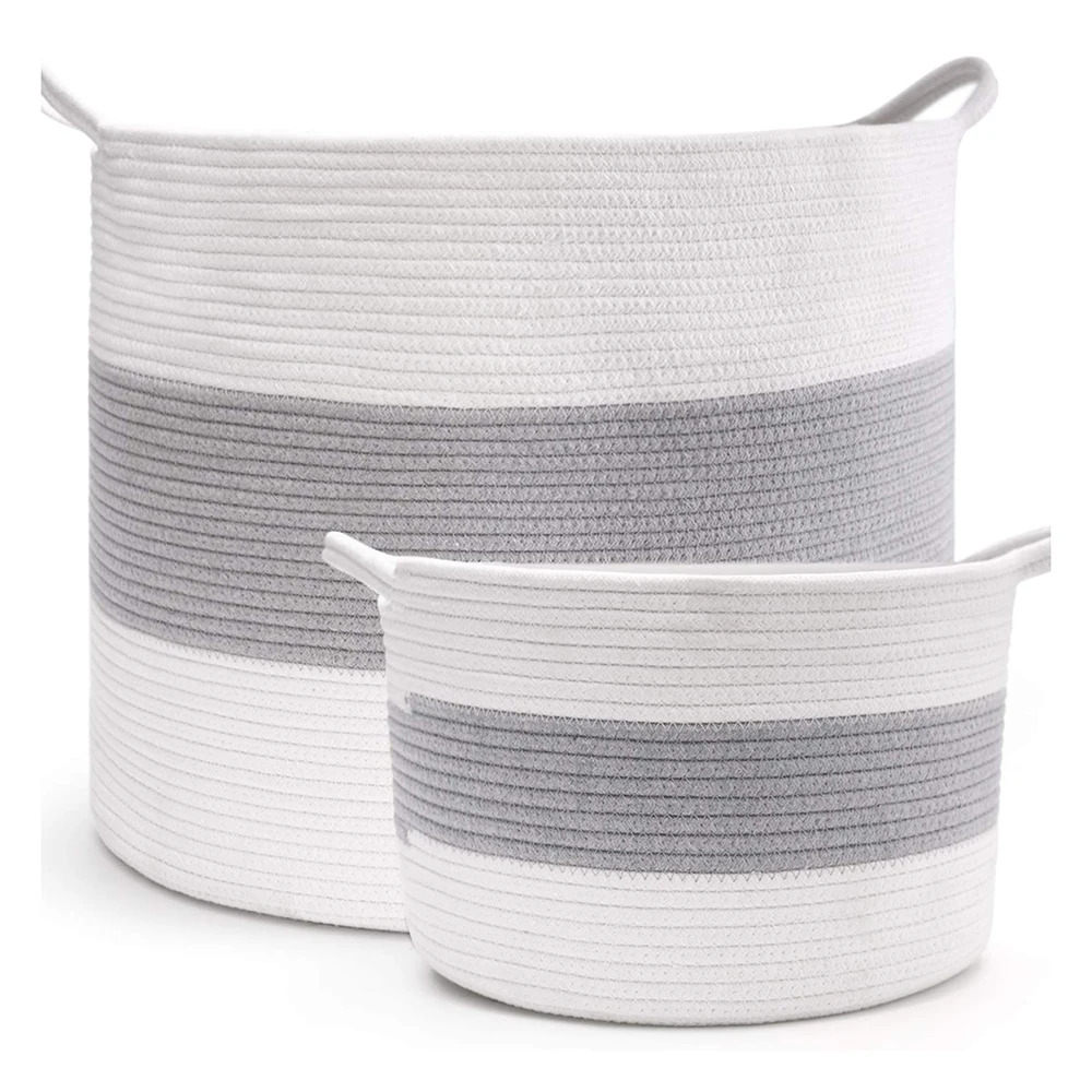 2pcs Abu Abu Besar Kecil Laundry Basket Mainan Anak Penyimpanan Keranjang Cotton Rope Basket Popok Penyimpanan Keranjang Penyimpanan Kotak Penyimpanan Menghambat Aliexpress