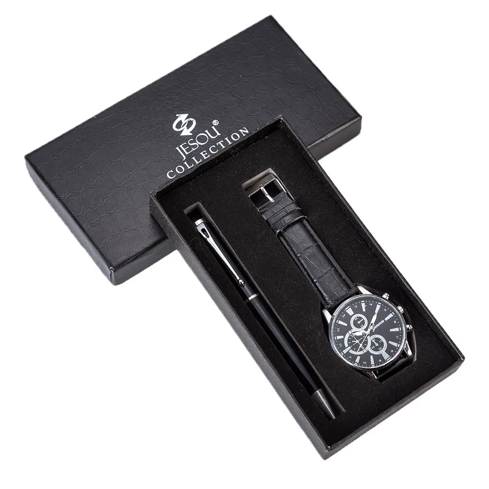 

Men Gift Set Exquisite Packaging Watch + Pen Set Hot Selling Creative Packaged Combination