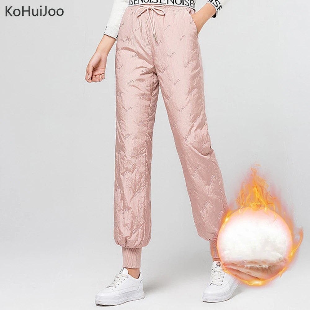 Kohuijoo 女性の冬のダウンパンツ女性 19 ハイウエストランタン巾着暖かい厚手白アヒルダウンズボン Pants Capris Aliexpress