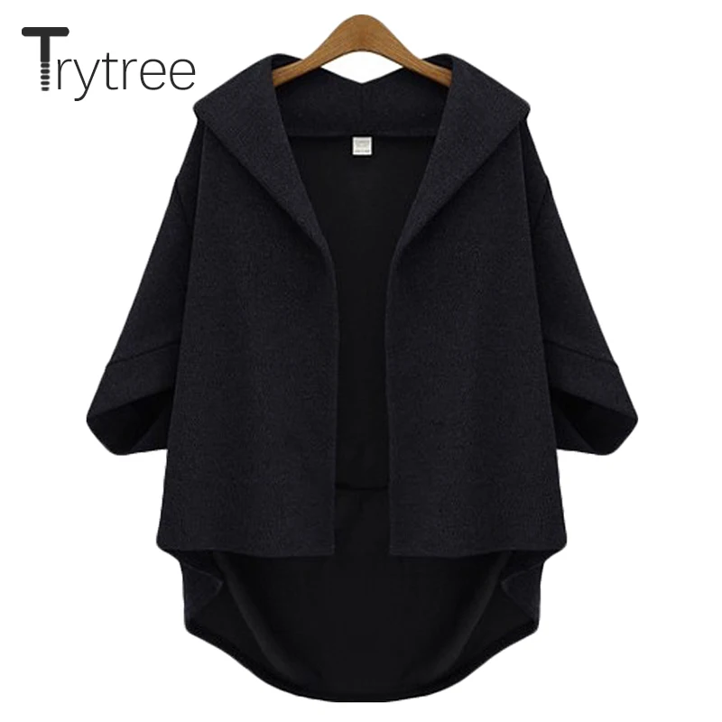 price cut  Trytree 2019 Autumn Winter Women Coat Casual Solid Blends Turn-down Collar Batwing Sleeve Open Stit
