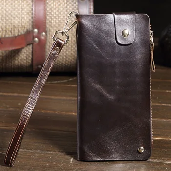 

MISFITS Quality Cowhide Men Clutch Wallets Genuine Leather Long Purses Male Hasp Vintage Business Large Capacity Bag Handmade