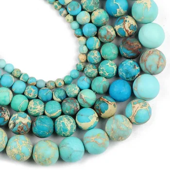 

YHBZRET Natural Stone Matte Lake blue Imperial calaite Round spacer Loose beads for jewelry making 4/6/8/10/12MM bracelets DIY