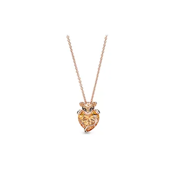 

Fit Original 925 Sterling Silver Rose Gold Necklace Chain Link Shine Lion heart Pendent Necklaces For Women Party Jewelry Gift