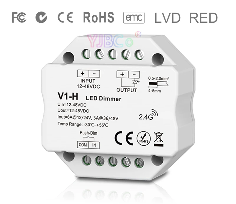 V1-H 2,4 г РЧ одноцветный светодиодный диммер Push Dim DC 12 В 24 в 36 в 48 в понижающий светодиодный контроллер для одноцветной светодиодной ленты