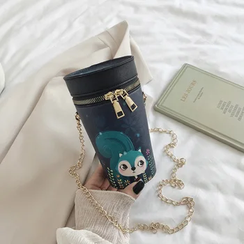 

Cartoon cute fashion cylinder bag female Korean version printing shoulder bag messenger small bag purses and handbags