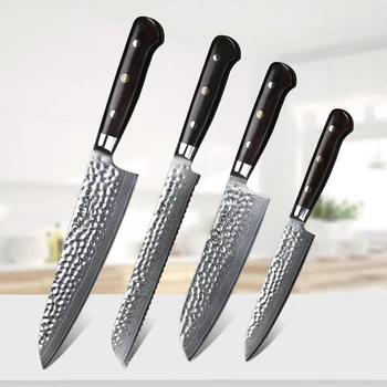 

TURWHO 4Pcs Kitchen Knife Set Japanese Damascus Stainless Steel Knife Sets Sharp Chef Santoku Utility Bread knives Cooking tools