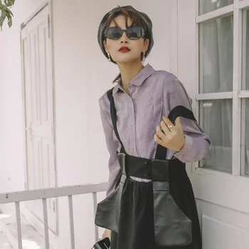 

LANMREM Court Style Solid Color Lapel Shirt Women 2020 Spring New Long-sleeve Vintage Single-breasted Loose Fashion Tops PC459