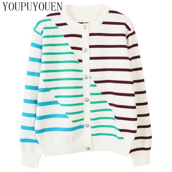 

Striped Sweater Knit Cardigan Casual Knitwear Women 2020 Spring Long Sleeve Knitted Jacket Fashion Korean Button Up Cardigans
