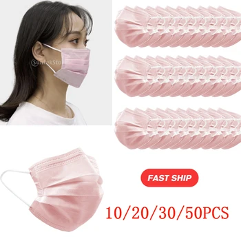 

50pcs 3 Ply Disposable Pink Face Mouth Masks Anti Haze Dust Ear Loop PM2.5 Disposable Elastic Mouth Soft Breathable Face Mask