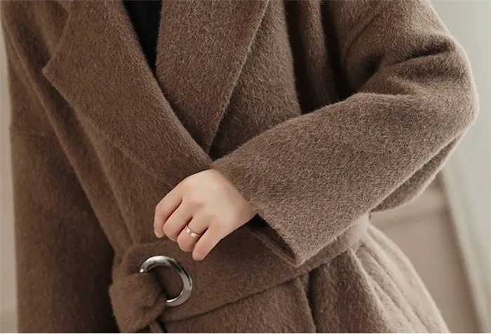 Женское модное шерстяное пальто, длинная куртка, зимняя теплая Толстая шерстяная верхняя одежда, одежда для Parkers, манто, Женское шерстяное пальто с поясом
