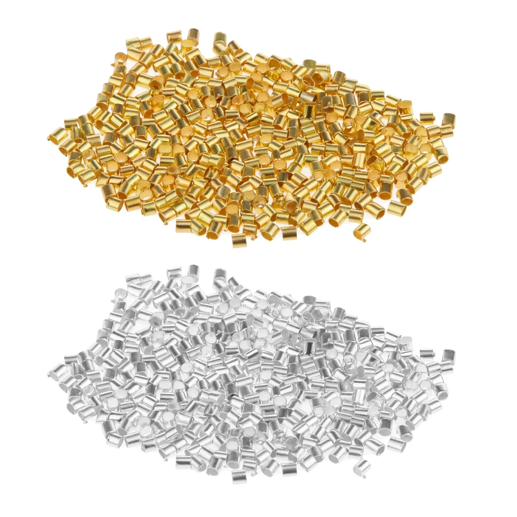 1200pcs silver color Gold Plated Copper Crimp Tube End Beads Jewelry Making Findings 2x2mm