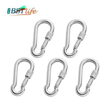

5PCS M8*80mm Multifunctional SS304 Spring Snap Carabiner Quick Link Lock Ring Hook snap shackle Chain Fastener Hook