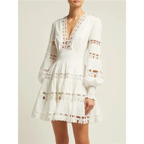 EASYSMALL, женское летнее платье, модное, сексуальное, высокого класса, Vestidos, вечерние, повседневные, кружевные, с высокой талией, с длинным рукавом, с v-образным вырезом, платья