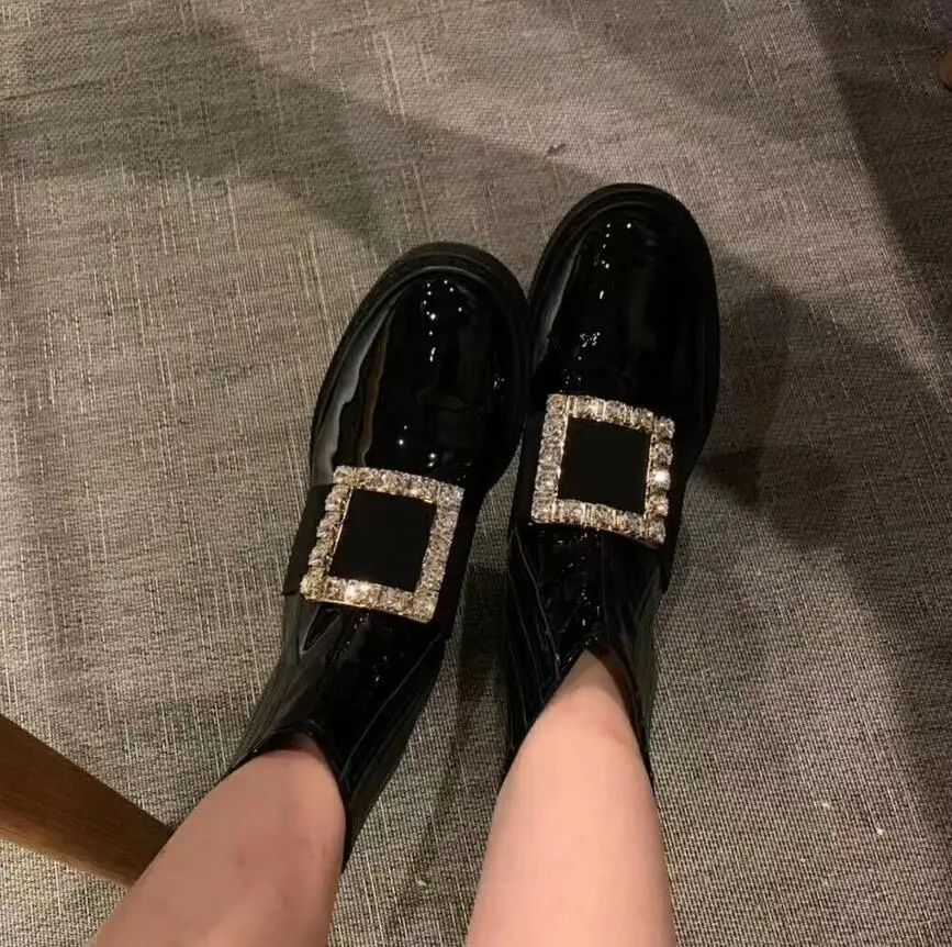 

Metal zipper square buckle genuine leather lace up round toe med heels women winter warm high fashion ankle boots