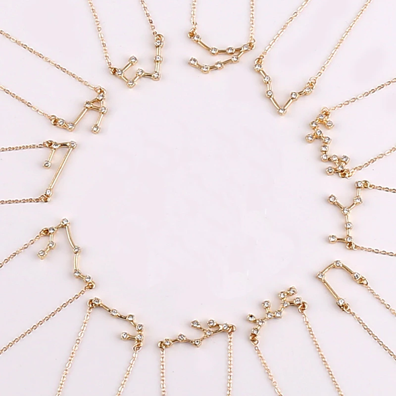 Todorova 12 Zodiac Signs Necklace Crystal Taurus Capricorn Scorpio Twelve Constellation Pendant Necklaces Women Wedding Jewelry