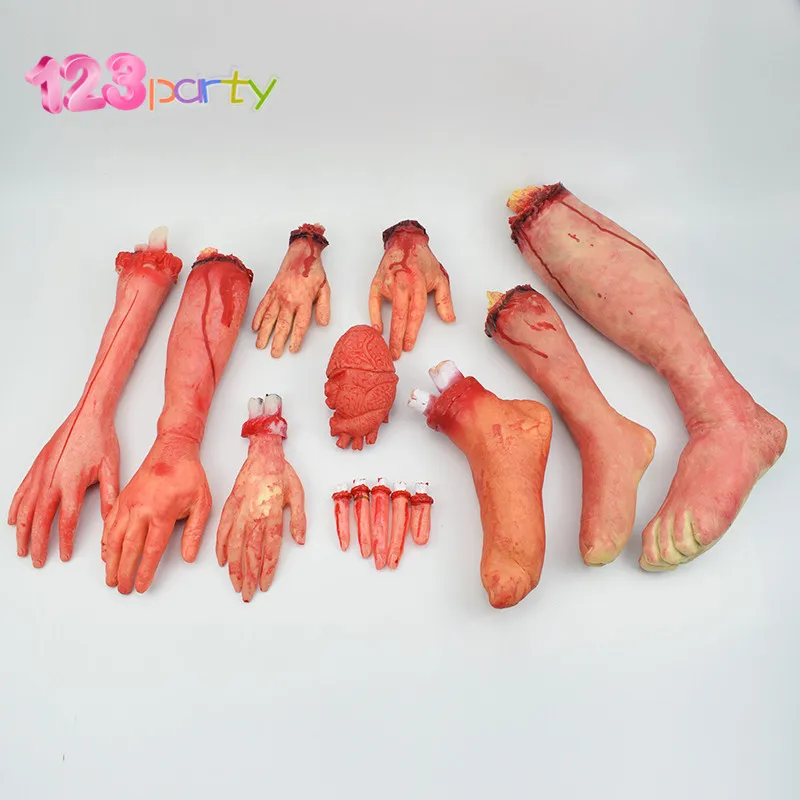 

Halloween Horror Props Bloody Hand Haunted House Party Decoration Scary Fake Hand Finger Leg Foot Brain Heart Party Decor