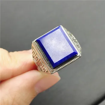 

Natural Royal Blue Lapis Lazuli Ring Rectangle Shape 17x14mm Crystal 925 Silver Sterling Woman Trendy Party Gift Adjustable Ring