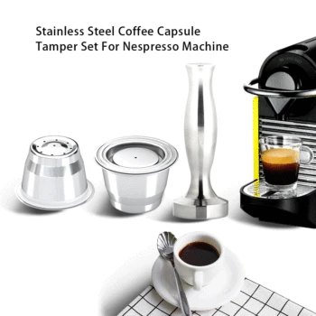 

Refillable Reusable Coffee Capsula Nespresso Coffee Capsule Tamper Brush Spoon Filter Pod Set For Original Line Siccsaee Filters