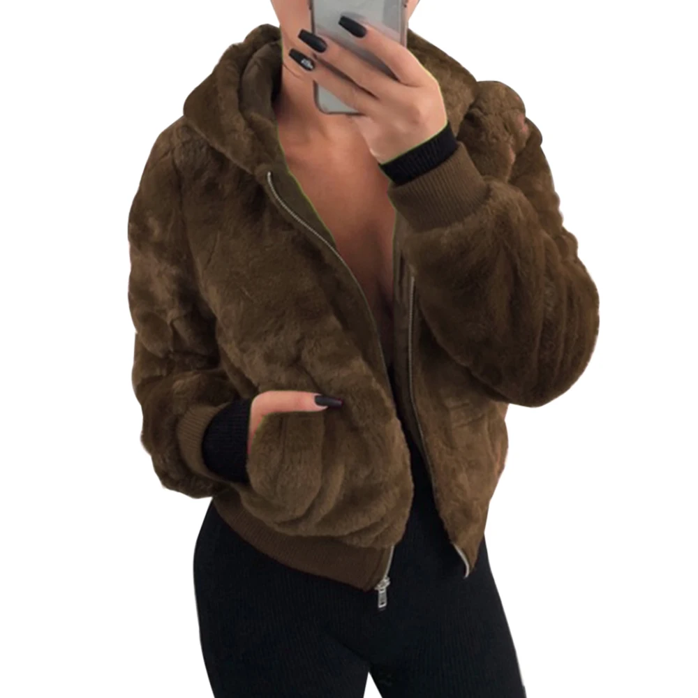 Женское пальто из искусственного меха, новинка, пальто большого размера, женское приталенное пальто, топы, Зимние теплые плюшевые толстовки, куртки, модная верхняя одежда - Цвет: light coffee