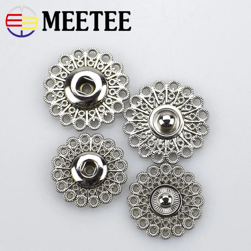 Meetee 10 шт 21/25 мм Модные металлические цветы полые невидимые кнопки одежда Декоративная Кнопка DIY пальто швейные материалы D4-1 - Цвет: silver