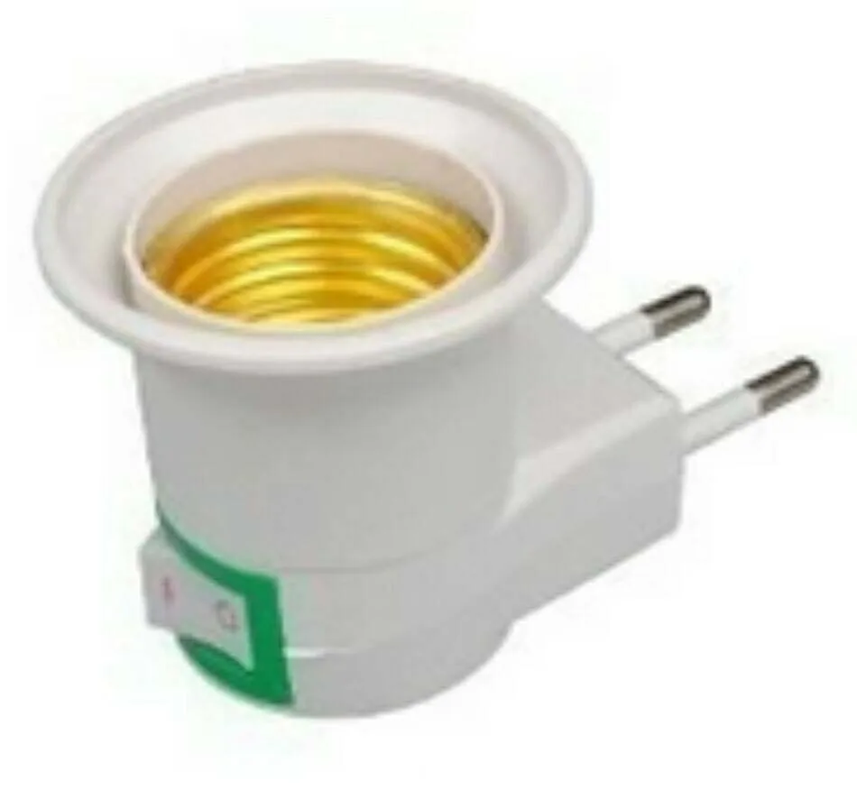 1PC Hot Sell Practical White E27 LED Light Socket To EU Plug Holder Adapter Converter ON/OFF For Bulb Lamp