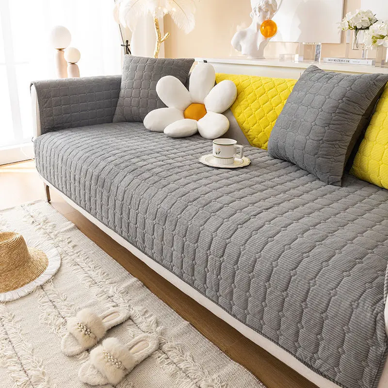 Plush Sofa Cushion Autumn And Winter Thickening Non-Slip Sofa Cover Living Room Solid Color Sofa Back Cover Armrest Towel 5