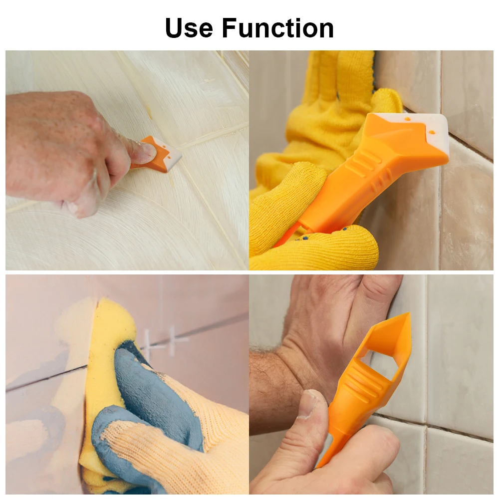 JelBo Silicone Scraper Caulking Grouting Hand Tool 3 in 1 Kitchen window cleaner scrapers set for Finishing Grout Floor Cleaning