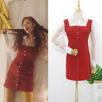 

kpop 4Minute Kim Hyun A summer new white sexy perspective shirts blouses + red slim elegant camisole dresses women Two-piece set