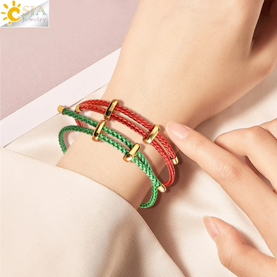 CSJA Bracelet Femme 2020 String Red Thread Bracelets on Hand Braided Rope Stainless Steel Adjustable Jewerly Bijoux Lucky G434