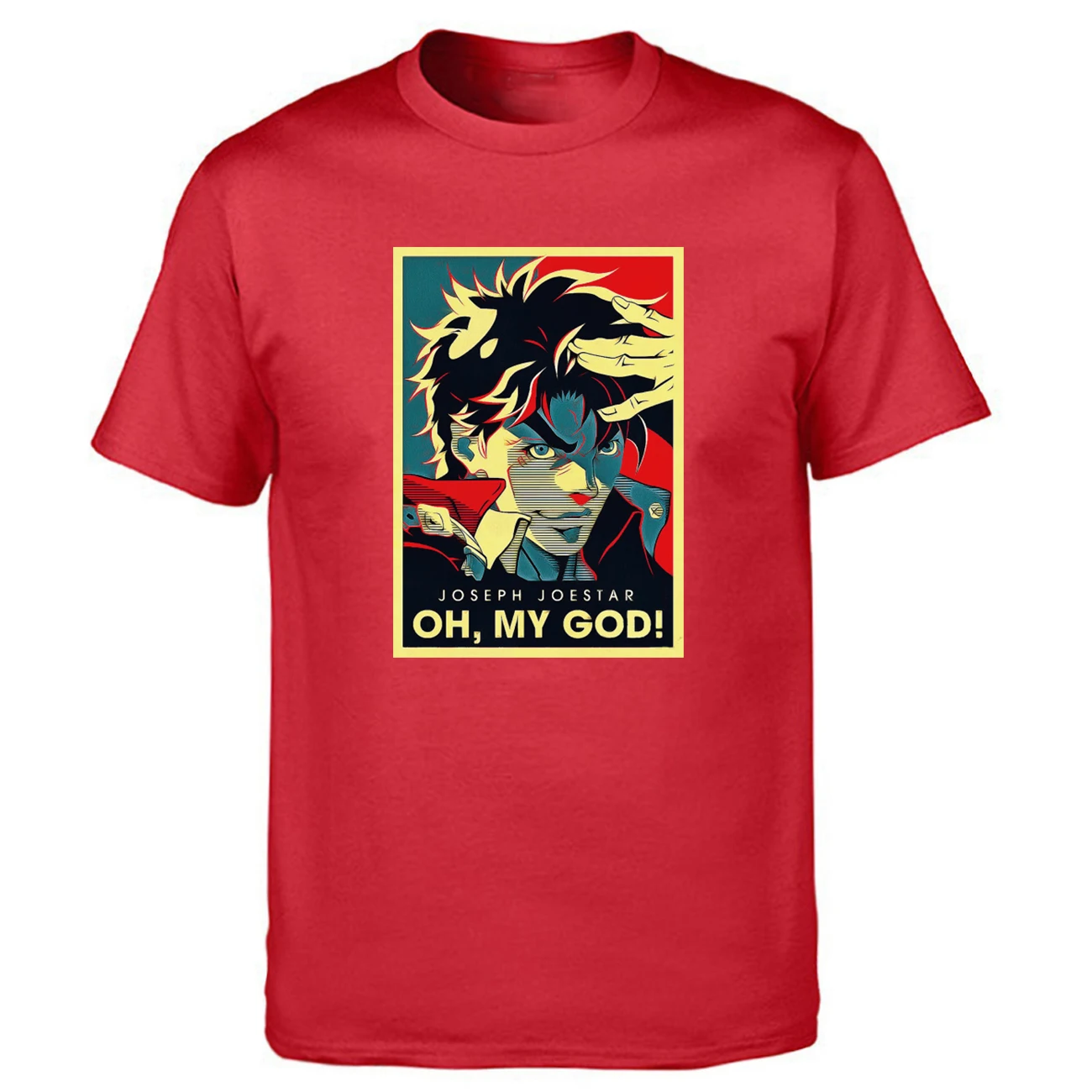 Joseph Joestar OH MY GOD T Shirt Men Jojos Bizarre Adventure Jojo Tshirt Shirts Summer Tops Cotton Cool Harajuku Short Sleeve - Цвет: Red 6