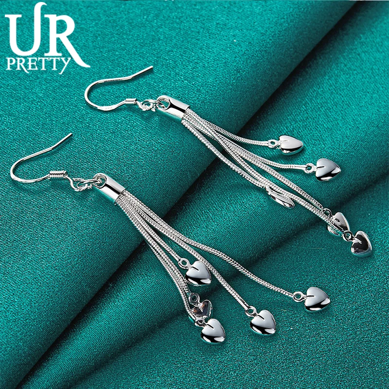 URPRETTY 925 Sterling Silver Five Love Snake Chain Drop Earring For Women Wedding Engagement Party Jewelry Christmas Gift