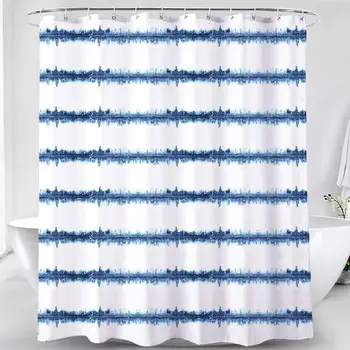 

Blue and White Shower Curtain Set, Modern Stripes Bath Decor Shower Curtain, Stripped Pattern Fabric Waterproof Bathroom Set
