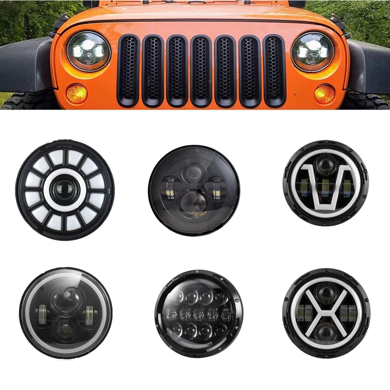 1pc Running Lights 75W Car Led 7inch Angel Eyes H4 Headlight For Lada Niva 4X4 Uaz Hunter Hummer suzuki samurai Jeep Wrangle | Автомобили