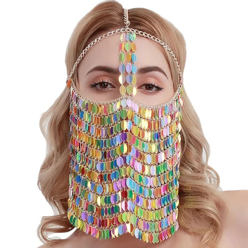 Special  2020 Spring Hot Sale New Design Metal Mask Women Solid Silver Sexy Alloy Sequin Tassels Jewelry Mas