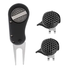 Мини складной Гольф Divot инструмент для ремонта+ 2 шт. нержавеющая сталь гольф шляпа клип гольф-маркер аксессуары для гольфа