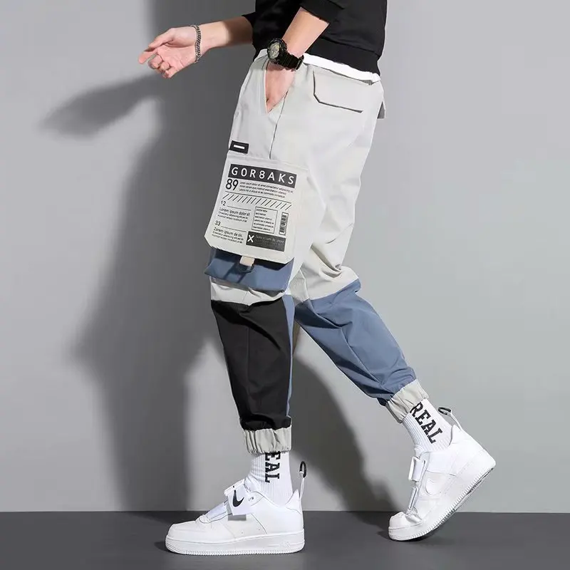 ICCLEK Spring and Autumn Tie-foot Overalls Men's Casual Pants Student Loose Casual New Pants Cargo Pants Men