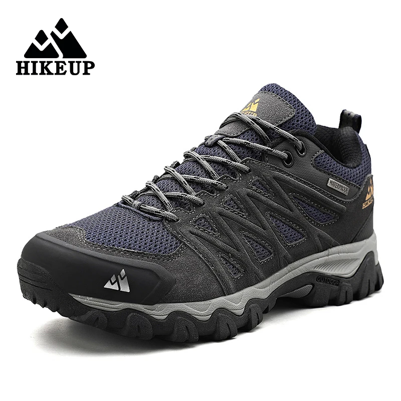 Hikeup Men Hiking Shoes Mesh Suede Leather Outdoor Sports Male Shoes