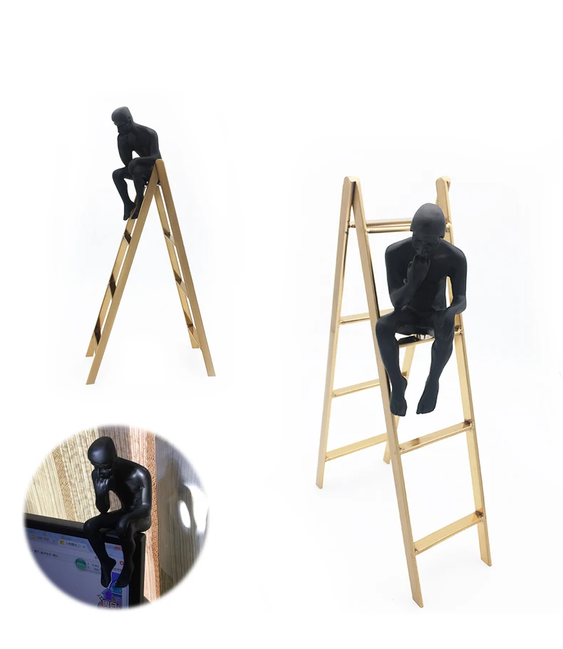 [MGT] Auguste Rodin Thinker Sculpture Cute Thinker on The Stairs Window Display Bookshelf Classical Home Decoration Black Man